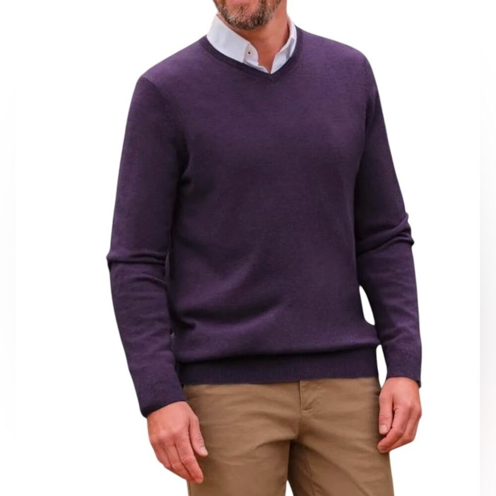 BROOKS BROTHERS Extra Fine Merino Wool Men's Sz L Sweater V-Neck Dark Purple
